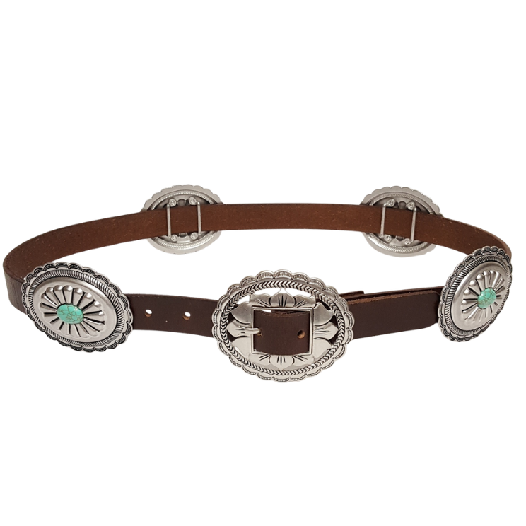 Genuine Leather Floral Stone Concho Belt