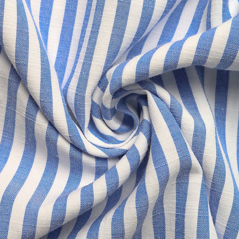 Puff-Sleeve Stand-Up Collar Striped Dress