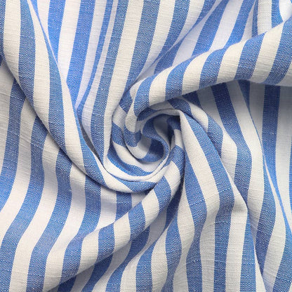 Puff-Sleeve Stand-Up Collar Striped Dress