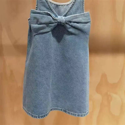 Girl's Denim Bow Sleeveless Dress