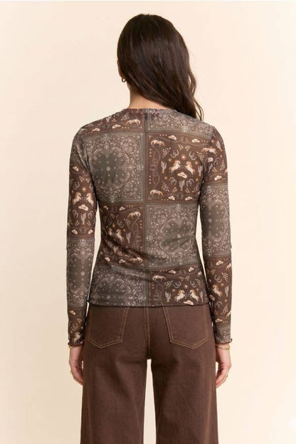 Bandana Print Western Mesh Top