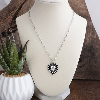 PennyLine Inc. Silver Heartland – Western Puffy Heart Pendant Necklace