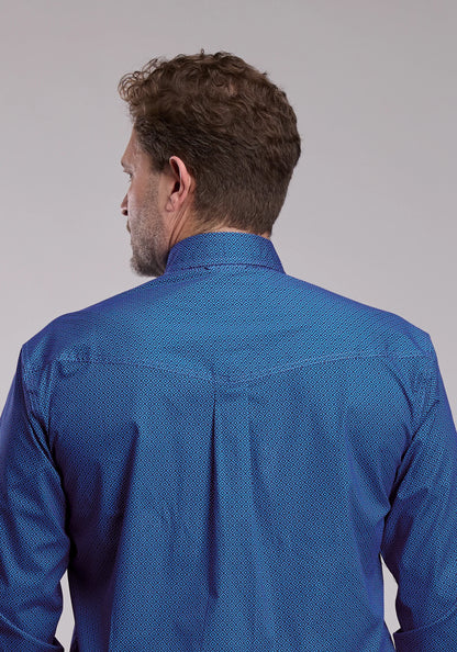 Roper Blue Lattice Stretch Western Button Up Shirt