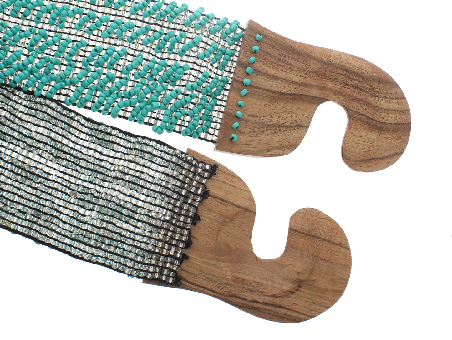 Turquoise & Silver Handmade Stretchy Beaded Bali Belt
