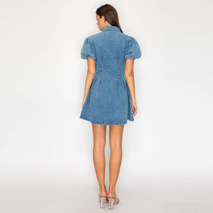 Modern Muse Denim Bubble Sleeve Dress