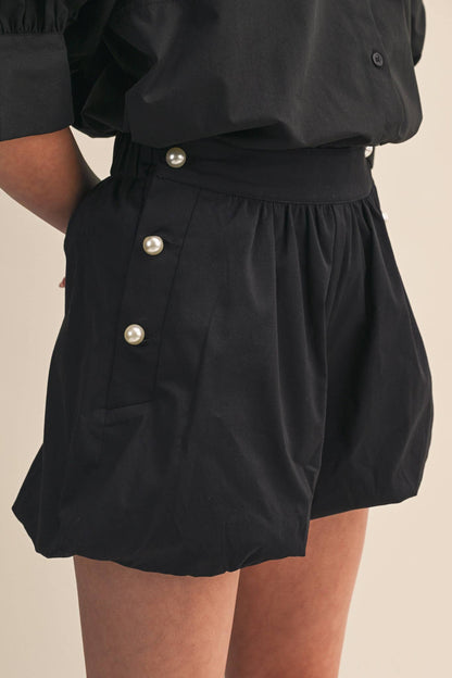 Bubble Hem Shorts With Pearl Buttons