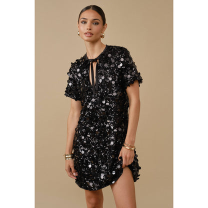 Sequin Tie-Neck Mini Dress