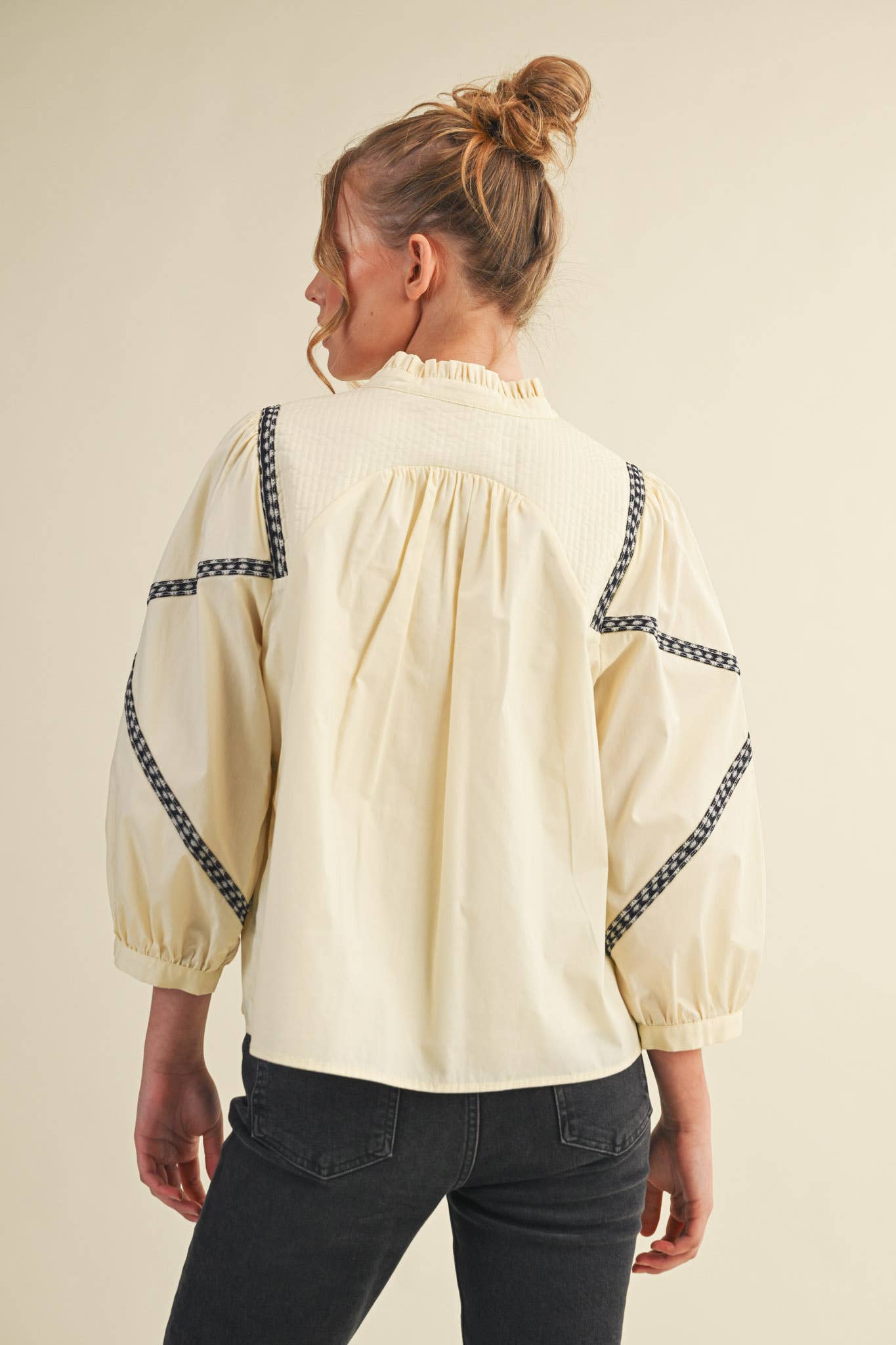 Embroidery Trim Babydoll Blouse