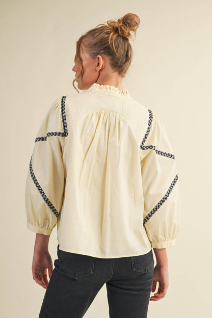 Embroidery Trim Babydoll Blouse