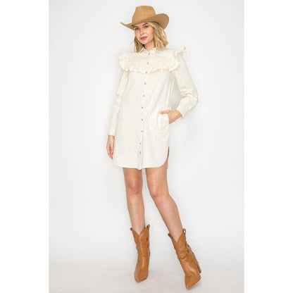 Ruffle Yoke Button-Up Dress