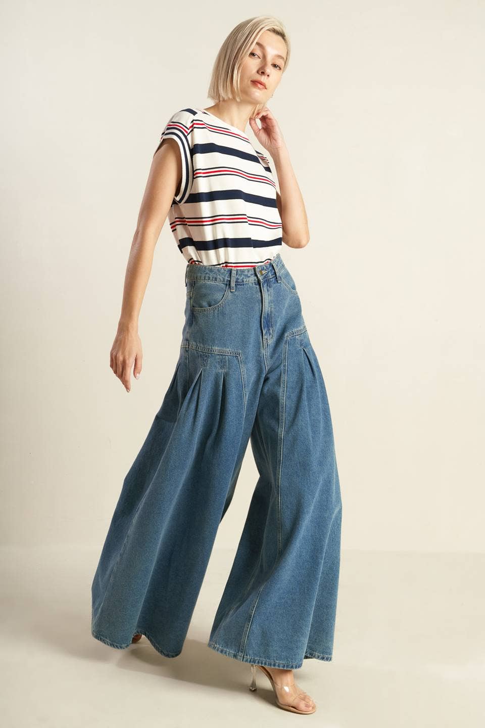 Wide leg washed denim pant