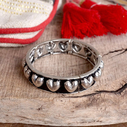 PennyLine Inc. Western Stretchy Bangles – Hearts or Stripes in Worn Silver Tone