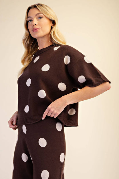 Polka Dot Round Neck Short Sleeve Sweater