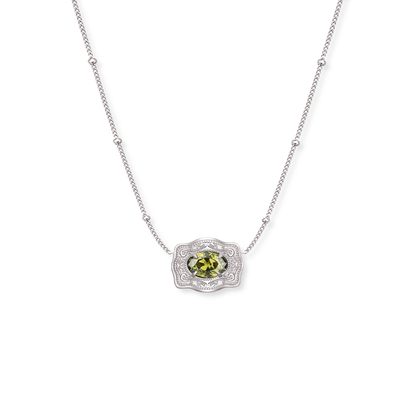 Silver Belt Buckle Birthstone Necklace