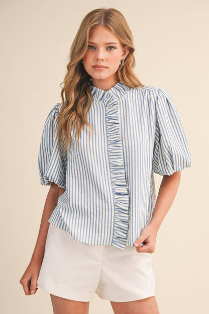 Striped Ruffle Button Down Top