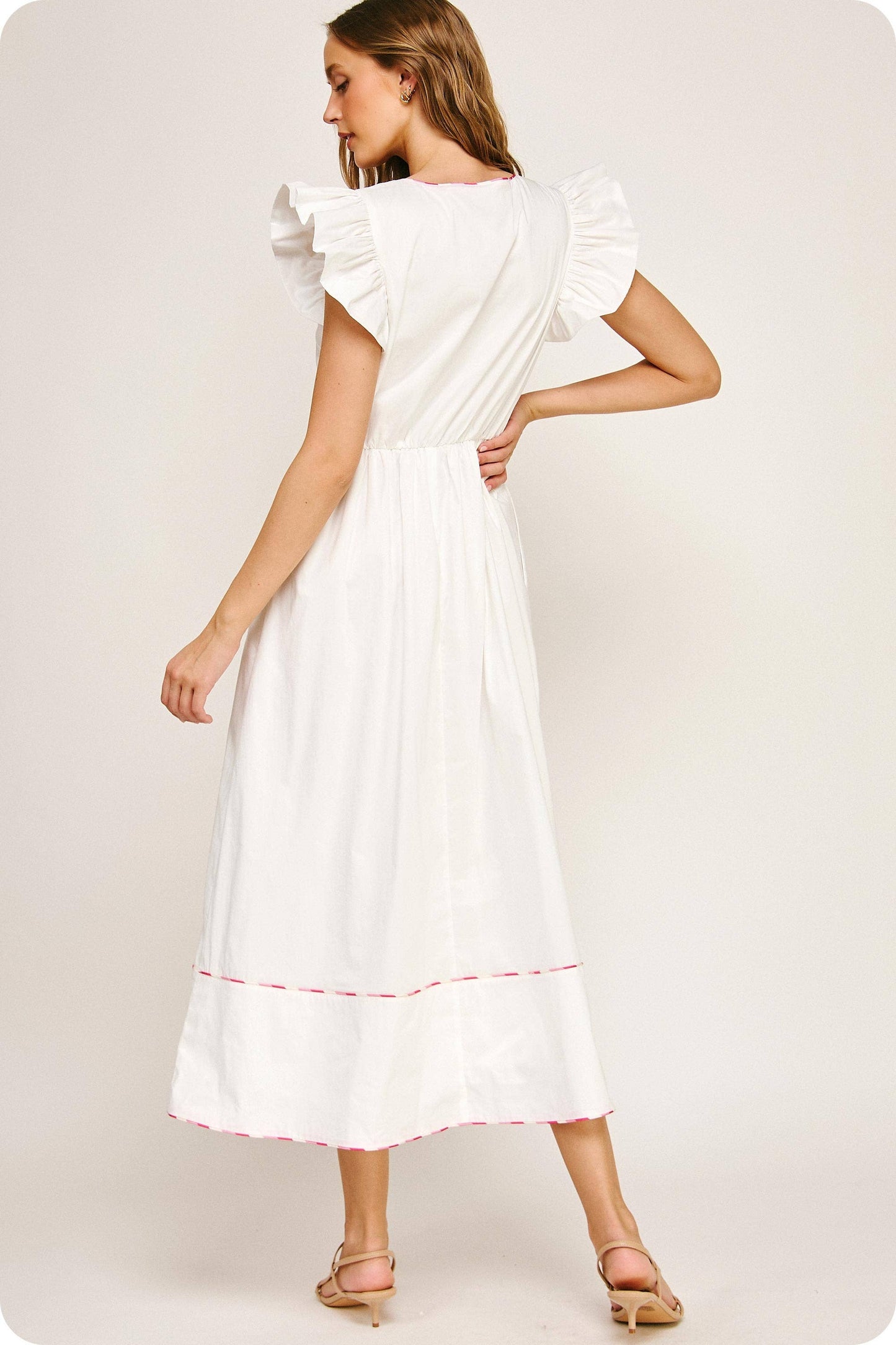 Contrast Multi Color Piping Midi Dress