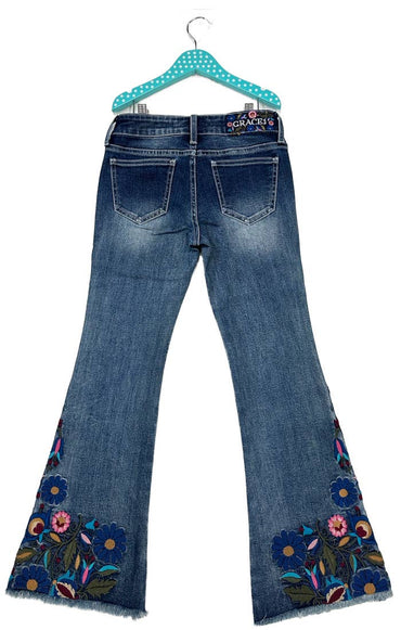 Floral Colorful Embroidery Flare Jeans
