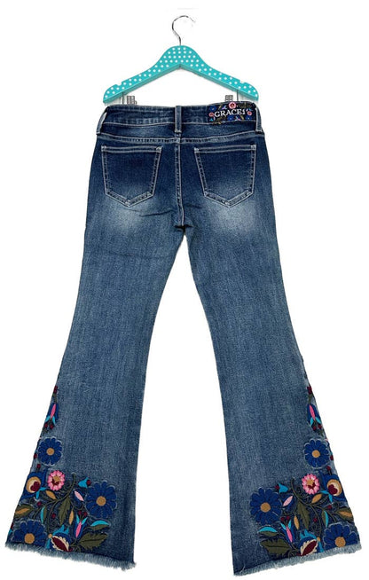 Floral Colorful Embroidery Flare Jeans