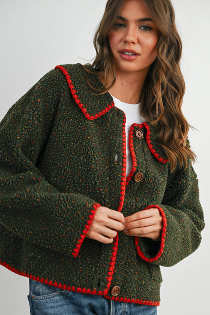 Buttoned Fleece Puffer Jacket