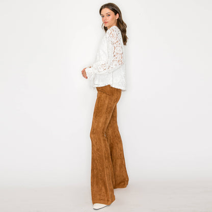 Camel Suede Boot Cut Pants