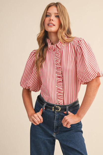 Striped Ruffle Button Down Top
