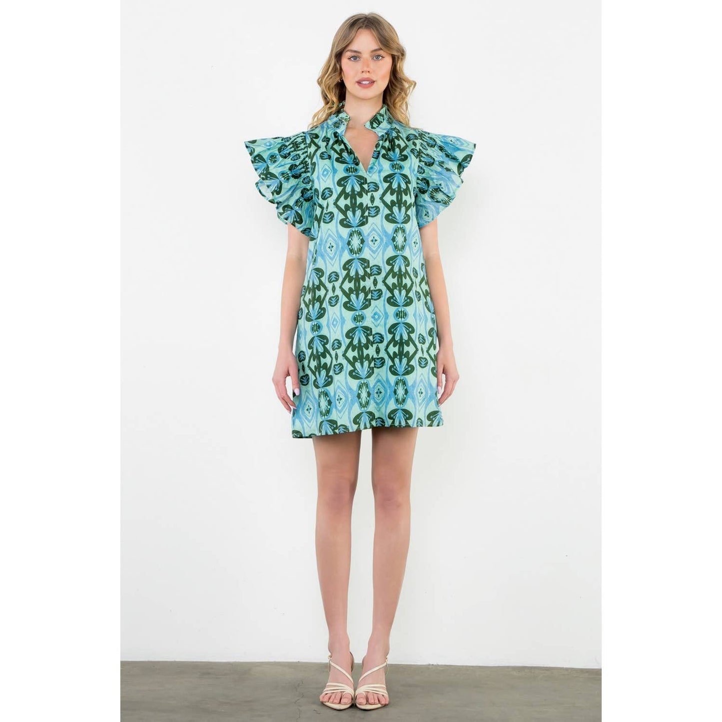 Ruffle Sleeve Print Dress