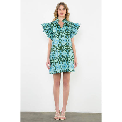 Ruffle Sleeve Print Dress