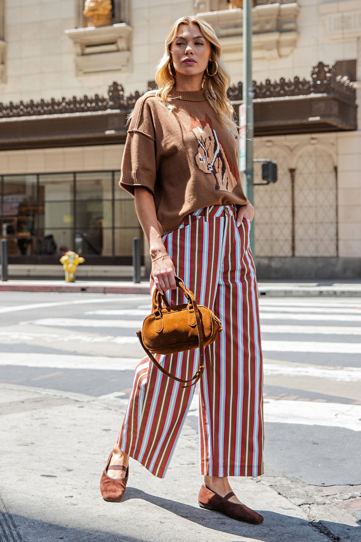 Barrel Leg Striped High Waist Pants