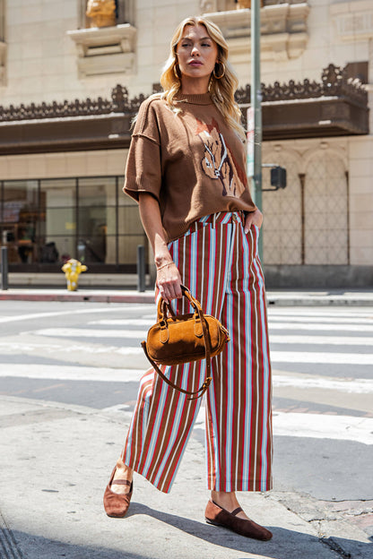 Barrel Leg Striped High Waist Pants