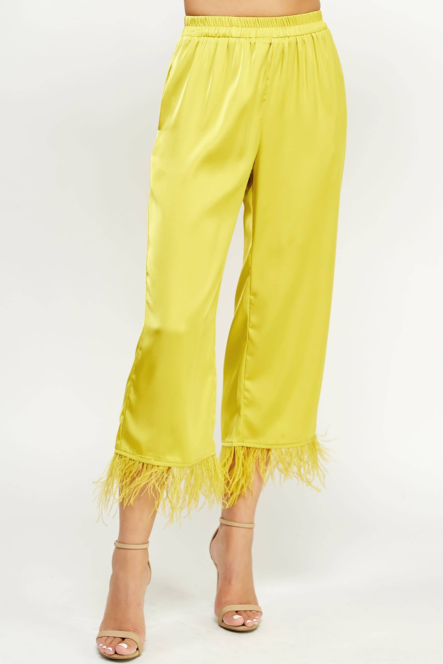 Feather Trimmed Ankle Pants