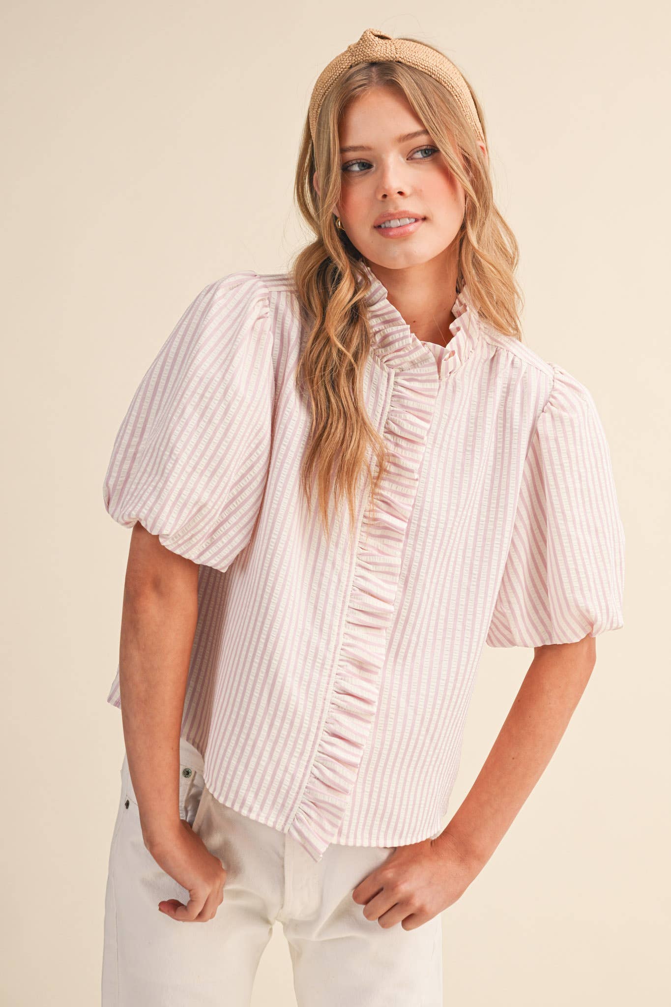 Striped Ruffle Button Down Top