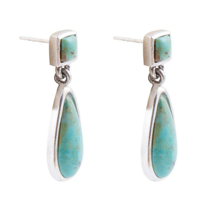 Barse Smooth Teardrop Post Earring - Turquoise & Silver