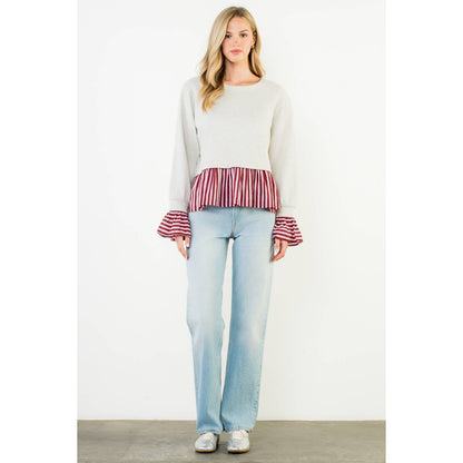 Striped Peplum Mixed Media Top