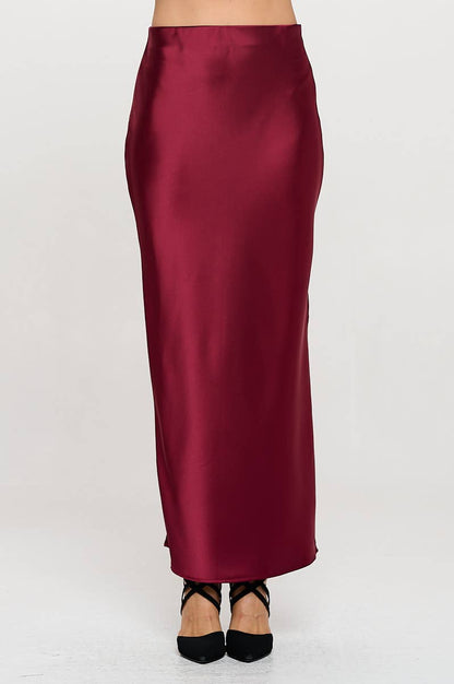 Made in USA Silky Satin Maxi Skirt with Slit
