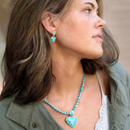 Barse Jewelry Blue Turquoise Heart Silver Pendant Necklace