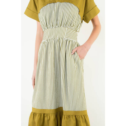 Short Sleeve Striped Midi Dress