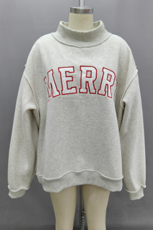 Merry Embroidered Mock Neck Sweatshirt