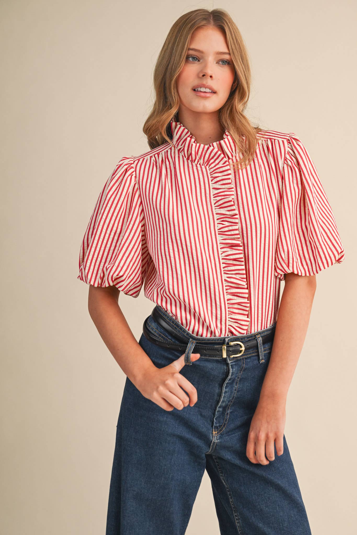Striped Ruffle Button Down Top