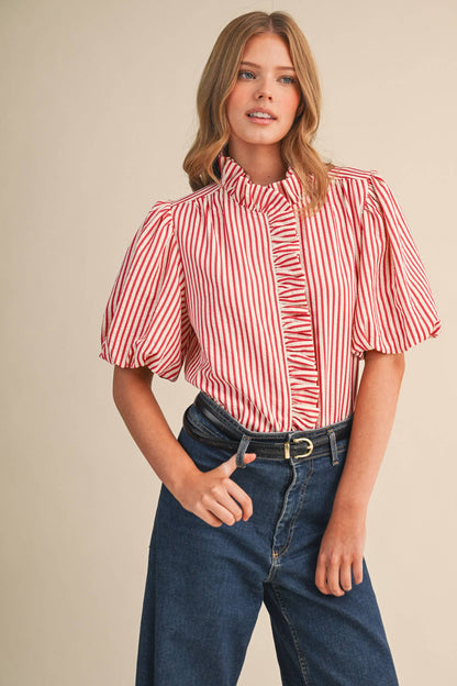 Striped Ruffle Button Down Top