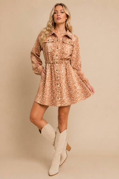 J.NNA Fawn Print Denim Shirt Dress