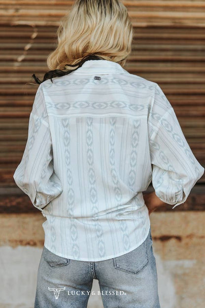 Ivory Horse Shoe Aztec Printed Button Down Top
