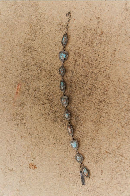 Lucky & Blessed Vintage Turquoise Brown Marble Stone Chain Belt