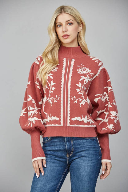 Baloon Sleeve Mock Neck Sweater
