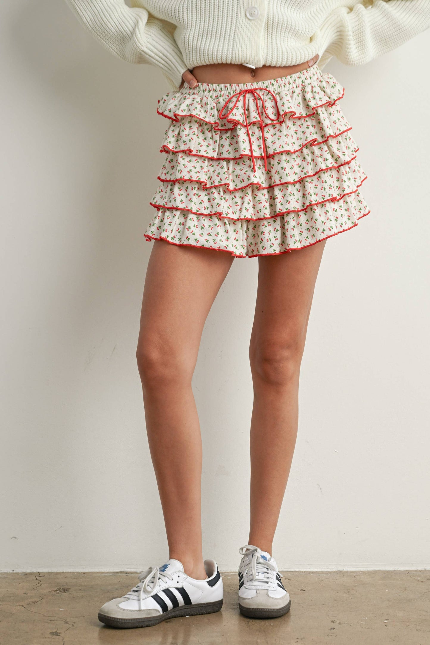 Cherry Print Layered Ruffled Mini Skort