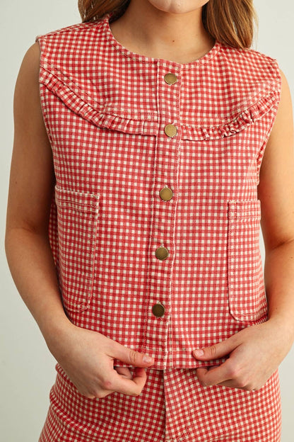 Miou Muse Gingham Printed Vest