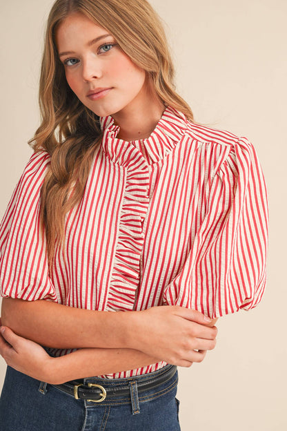 Striped Ruffle Button Down Top
