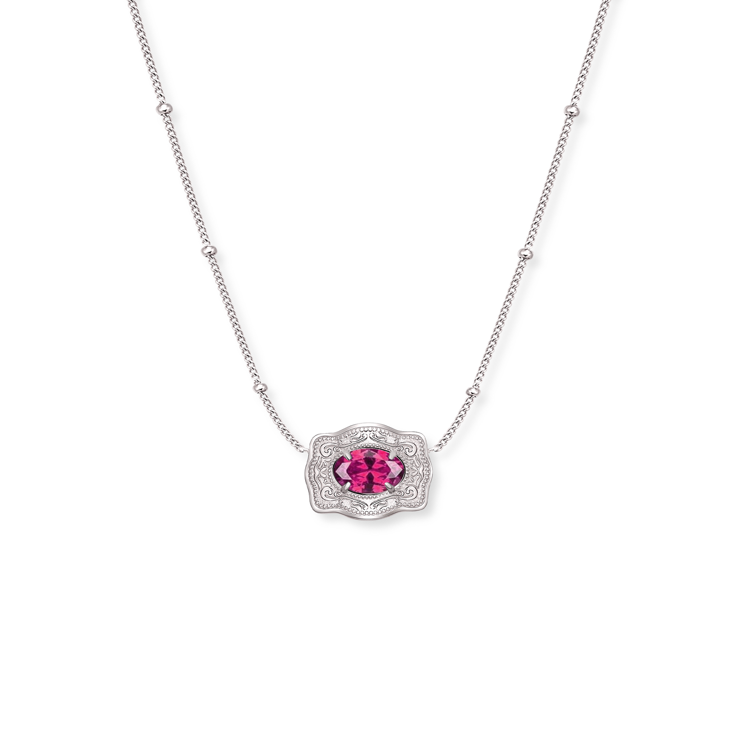 Silver Belt Buckle Birthstone Necklace