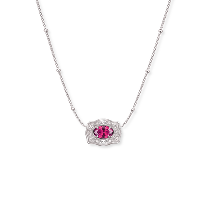 Silver Belt Buckle Birthstone Necklace