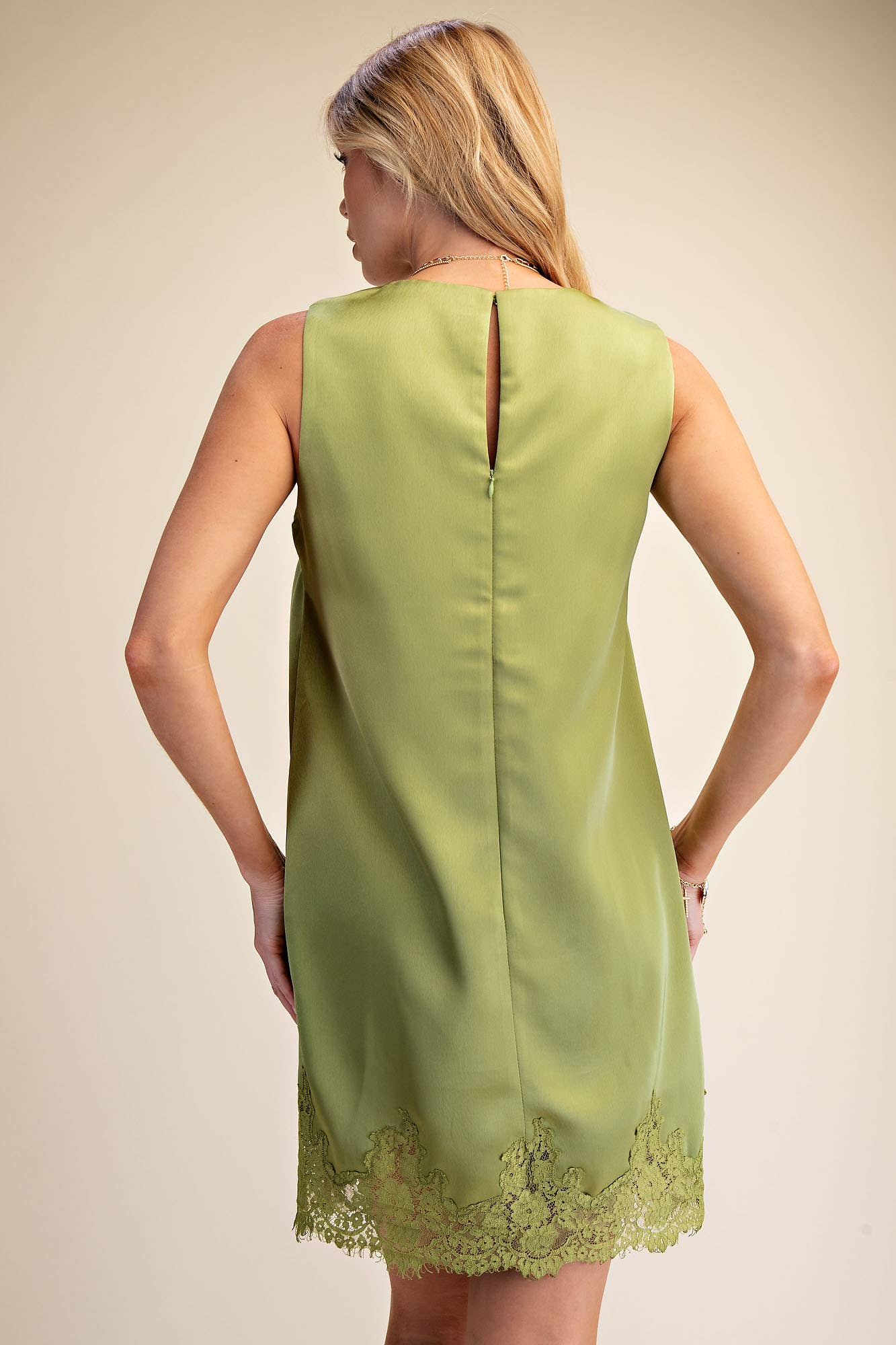 Olive Lace Satin Dress