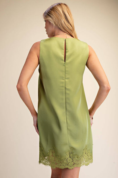 Olive Lace Satin Dress